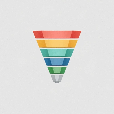Abstract depiction of a marketing conversion funnel with distinct stages, light background, no text, no words, no typography, clean image, 8K